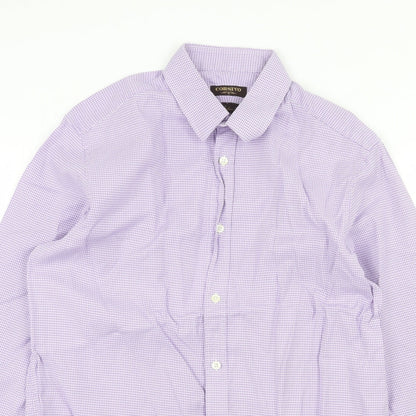 Corsivo Mens Purple Geometric Cotton Button-Up Size 15.5 Collared Button