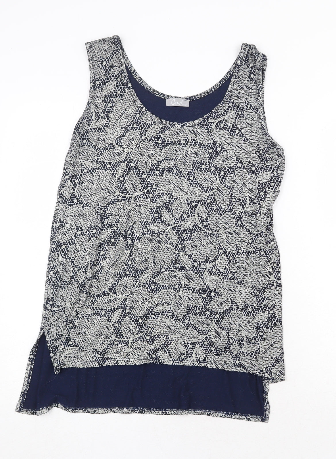 CMD Womens Grey Floral Viscose Basic Tank Size 12 Round Neck