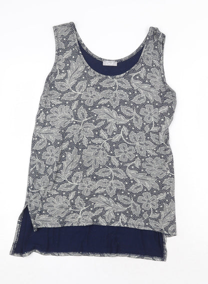 CMD Womens Grey Floral Viscose Basic Tank Size 12 Round Neck