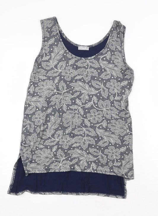 CMD Womens Grey Floral Viscose Basic Tank Size 12 Round Neck
