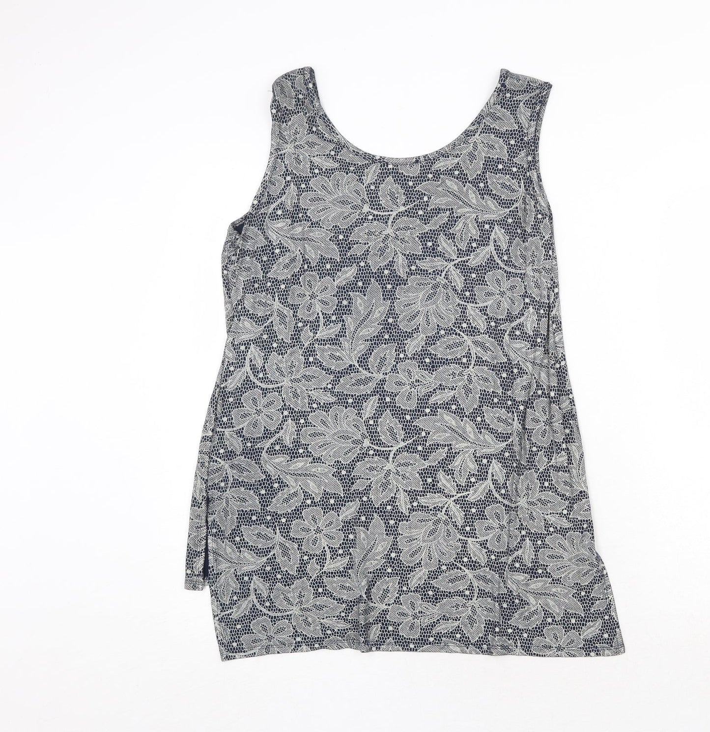 CMD Womens Grey Floral Viscose Basic Tank Size 12 Round Neck