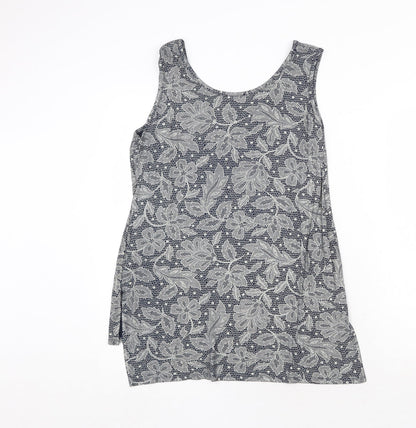 CMD Womens Grey Floral Viscose Basic Tank Size 12 Round Neck