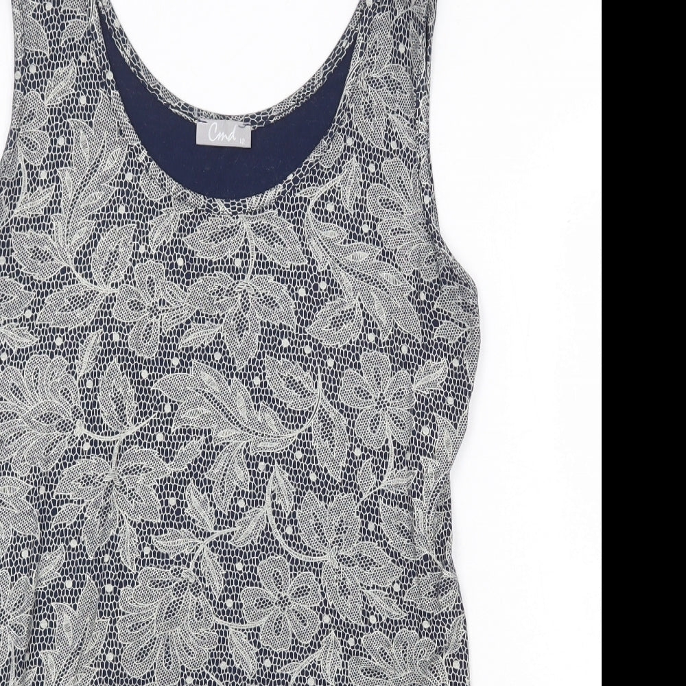 CMD Womens Grey Floral Viscose Basic Tank Size 12 Round Neck
