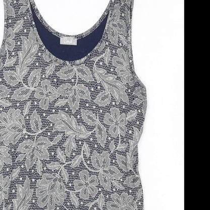 CMD Womens Grey Floral Viscose Basic Tank Size 12 Round Neck