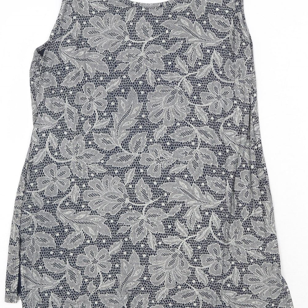 CMD Womens Grey Floral Viscose Basic Tank Size 12 Round Neck