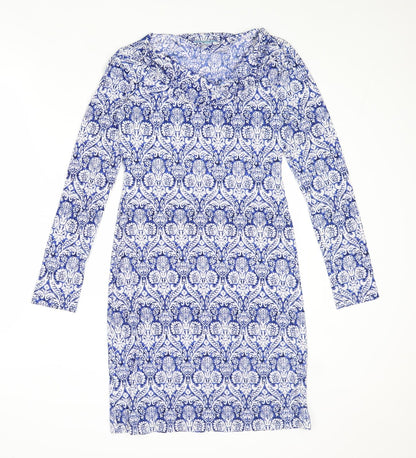 Baby Blue Womens Blue Geometric Polyester A-Line Size XS V-Neck Pullover