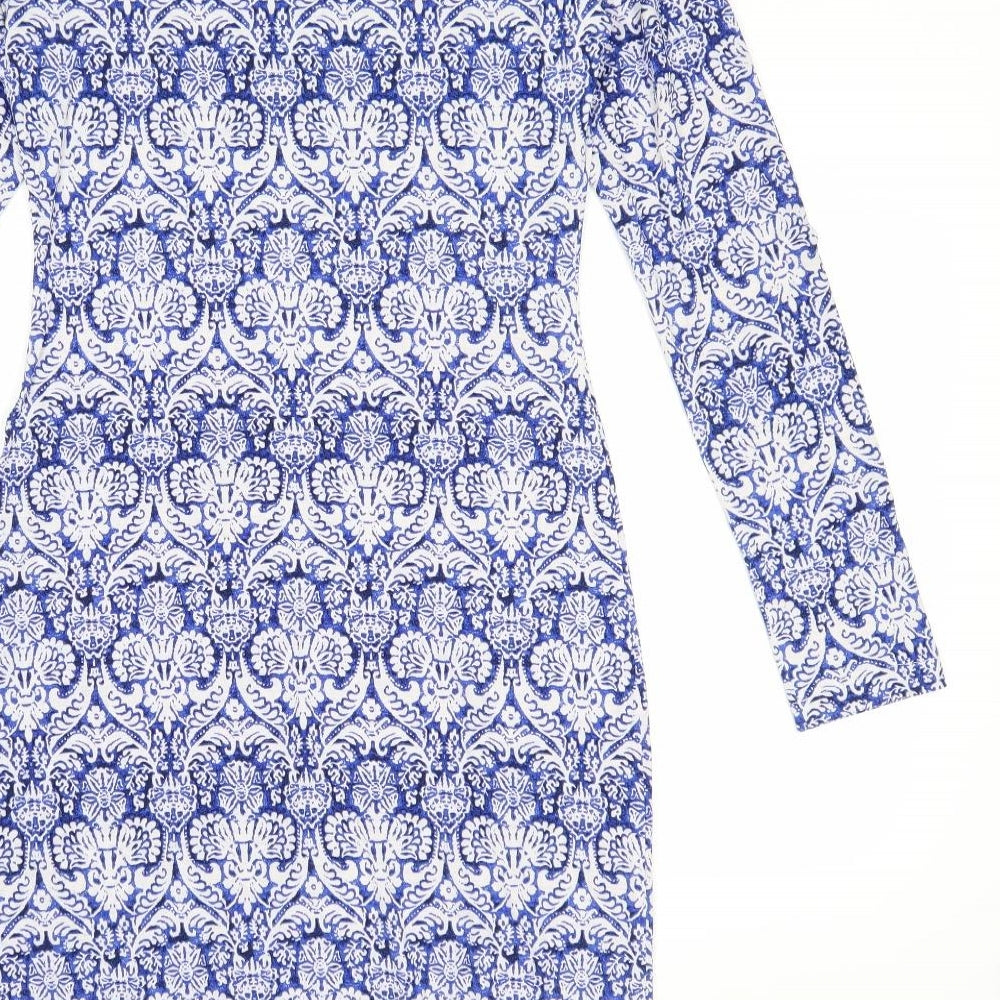 Baby Blue Womens Blue Geometric Polyester A-Line Size XS V-Neck Pullover