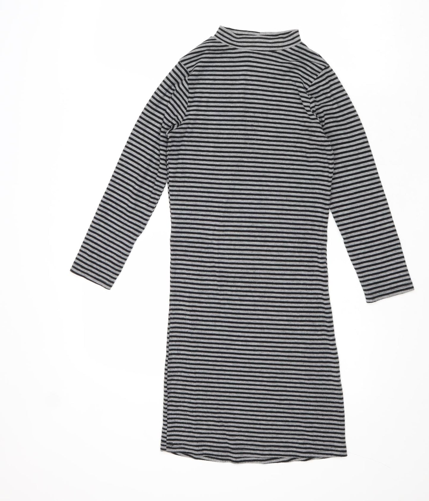 Poof Womens Grey Striped Polyester Jumper Dress Size S Mock Neck Pullover