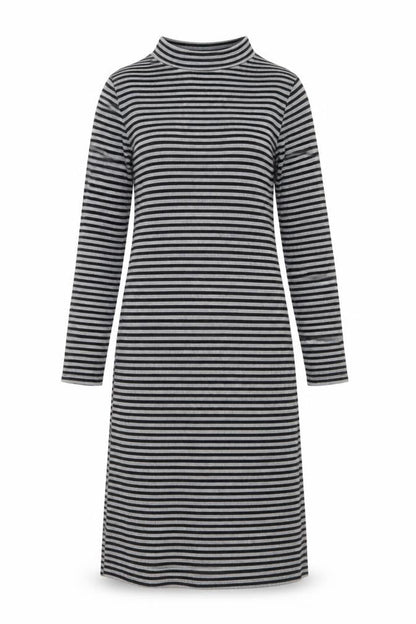 Poof Womens Grey Striped Polyester Jumper Dress Size S Mock Neck Pullover
