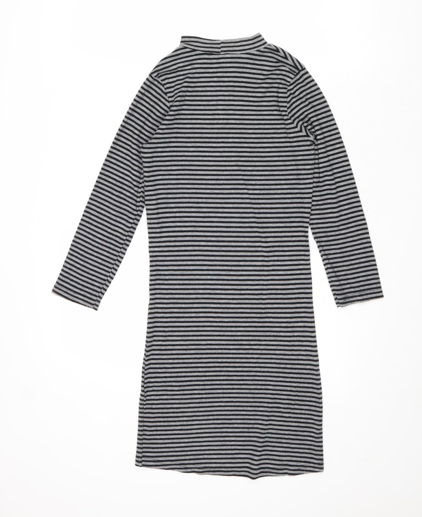 Poof Womens Grey Striped Polyester Jumper Dress Size S Mock Neck Pullover