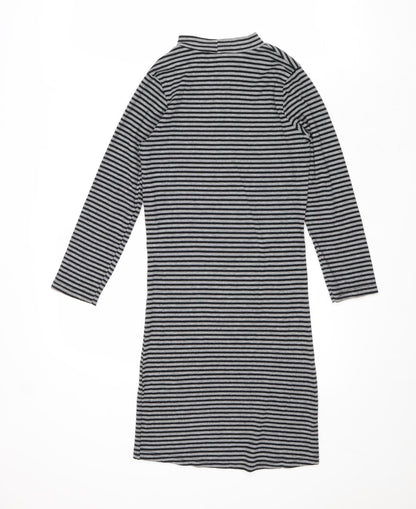 Poof Womens Grey Striped Polyester Jumper Dress Size S Mock Neck Pullover
