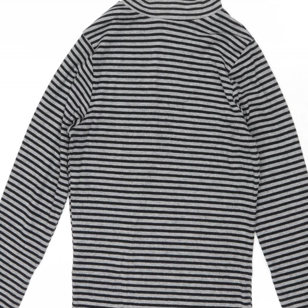 Poof Womens Grey Striped Polyester Jumper Dress Size S Mock Neck Pullover