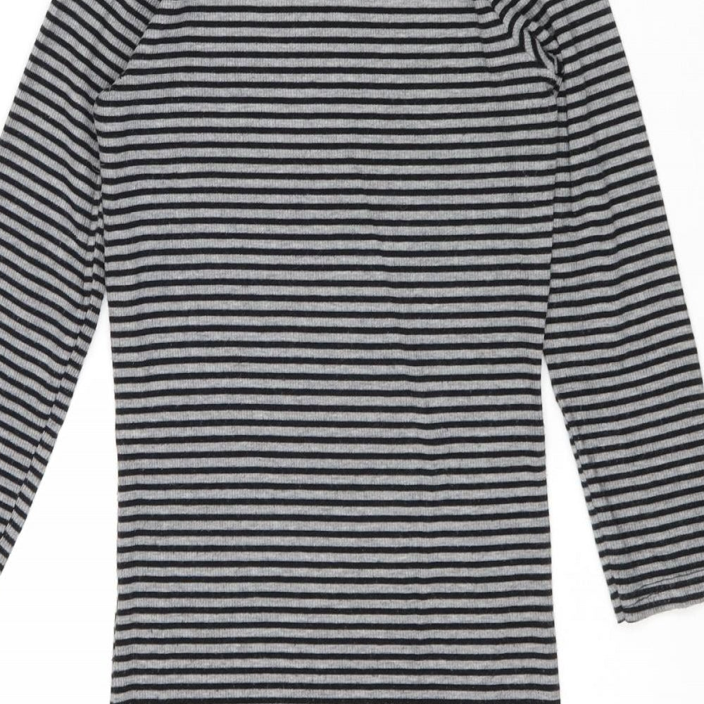 Poof Womens Grey Striped Polyester Jumper Dress Size S Mock Neck Pullover