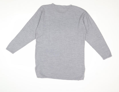 X.Y.Z Womens Grey Round Neck Acrylic Pullover Jumper One Size