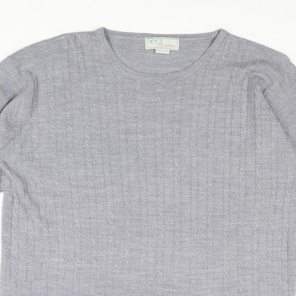 X.Y.Z Womens Grey Round Neck Acrylic Pullover Jumper One Size
