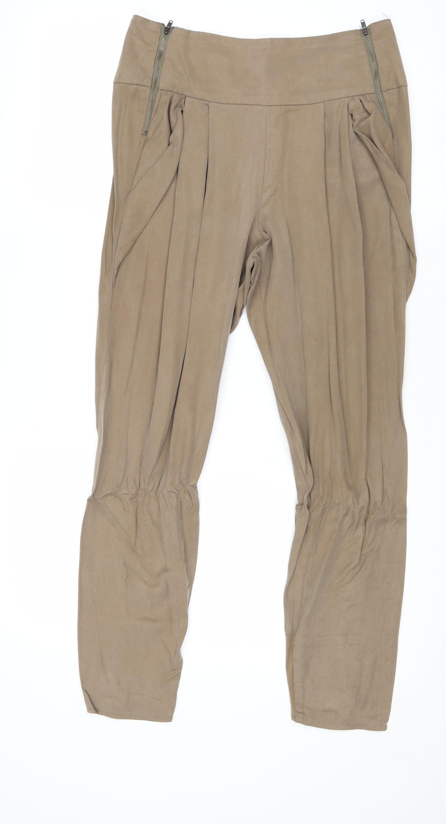 Topshop Womens Brown Lyocell Trousers Size 8 Regular Zip