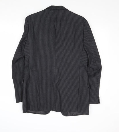 Cooper Mckenzie Mens Grey Striped Wool Jacket Suit Jacket Size 36 Regular