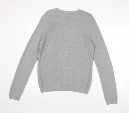 Topman Mens Grey Round Neck Acrylic Pullover Jumper Size M Long Sleeve