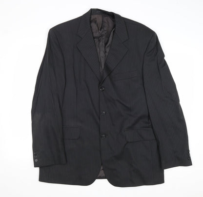 Burton Mens Grey Striped Wool Jacket Suit Jacket Size 42 Regular