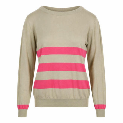 South Womens Beige Round Neck Striped Cotton Pullover Jumper Size 8