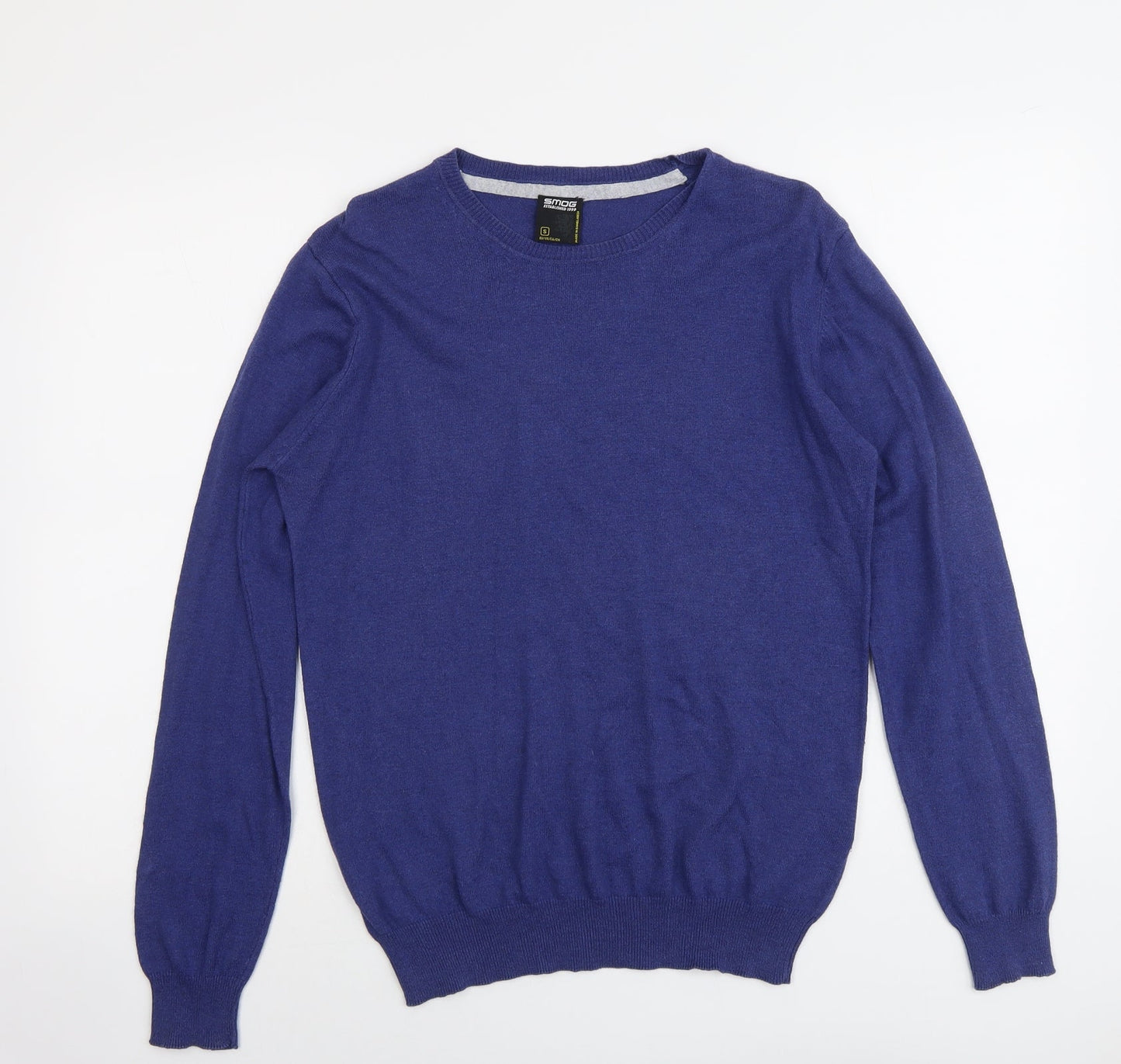 Smog Mens Blue Round Neck Cotton Pullover Jumper Size S Long Sleeve