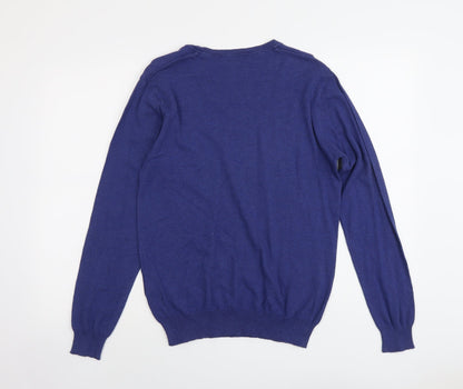 Smog Mens Blue Round Neck Cotton Pullover Jumper Size S Long Sleeve