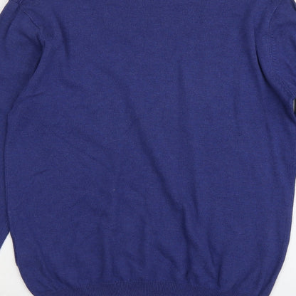 Smog Mens Blue Round Neck Cotton Pullover Jumper Size S Long Sleeve
