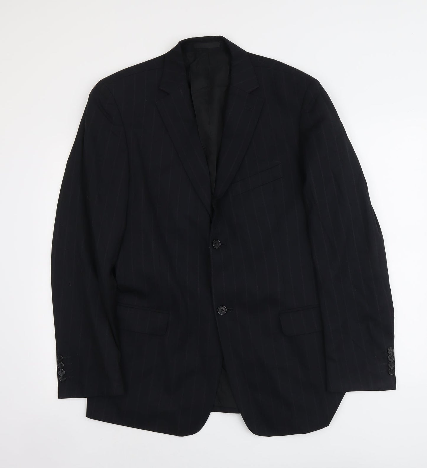 Escena Mens Black Striped Wool Jacket Suit Jacket Size L Regular