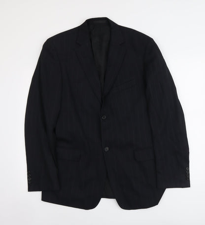 Escena Mens Black Striped Wool Jacket Suit Jacket Size L Regular