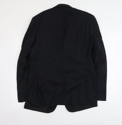 Escena Mens Black Striped Wool Jacket Suit Jacket Size L Regular
