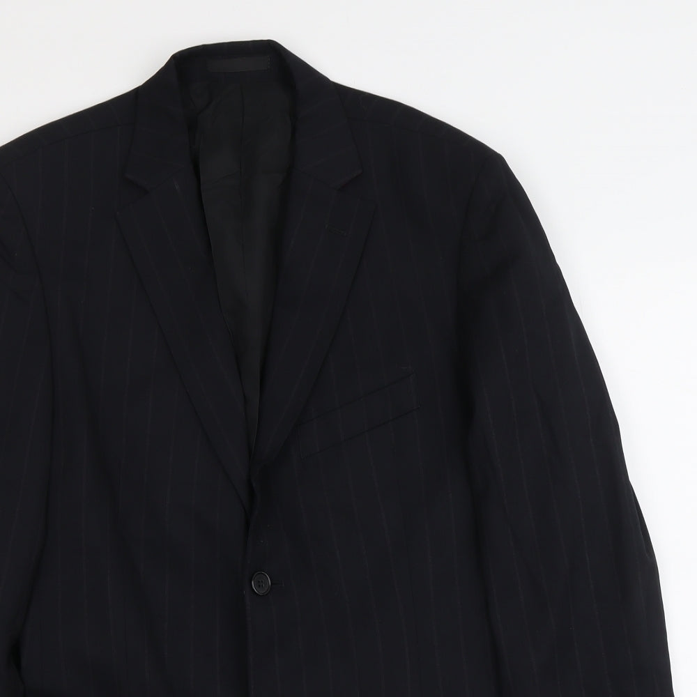 Escena Mens Black Striped Wool Jacket Suit Jacket Size L Regular