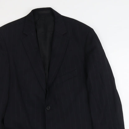Escena Mens Black Striped Wool Jacket Suit Jacket Size L Regular