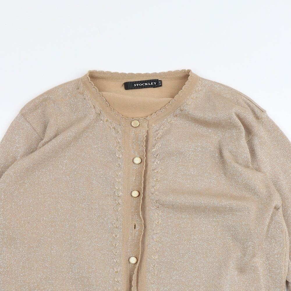 Stockley Womens Beige Round Neck Acrylic Cardigan Jumper Size S
