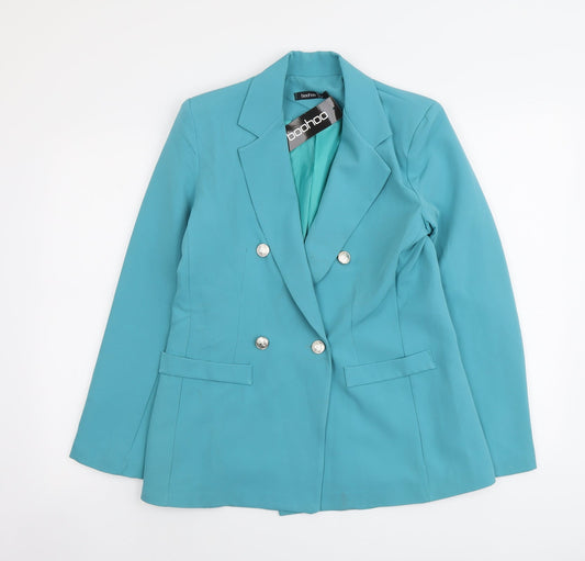 Boohoo Womens Blue Polyester Jacket Suit Jacket Size 8
