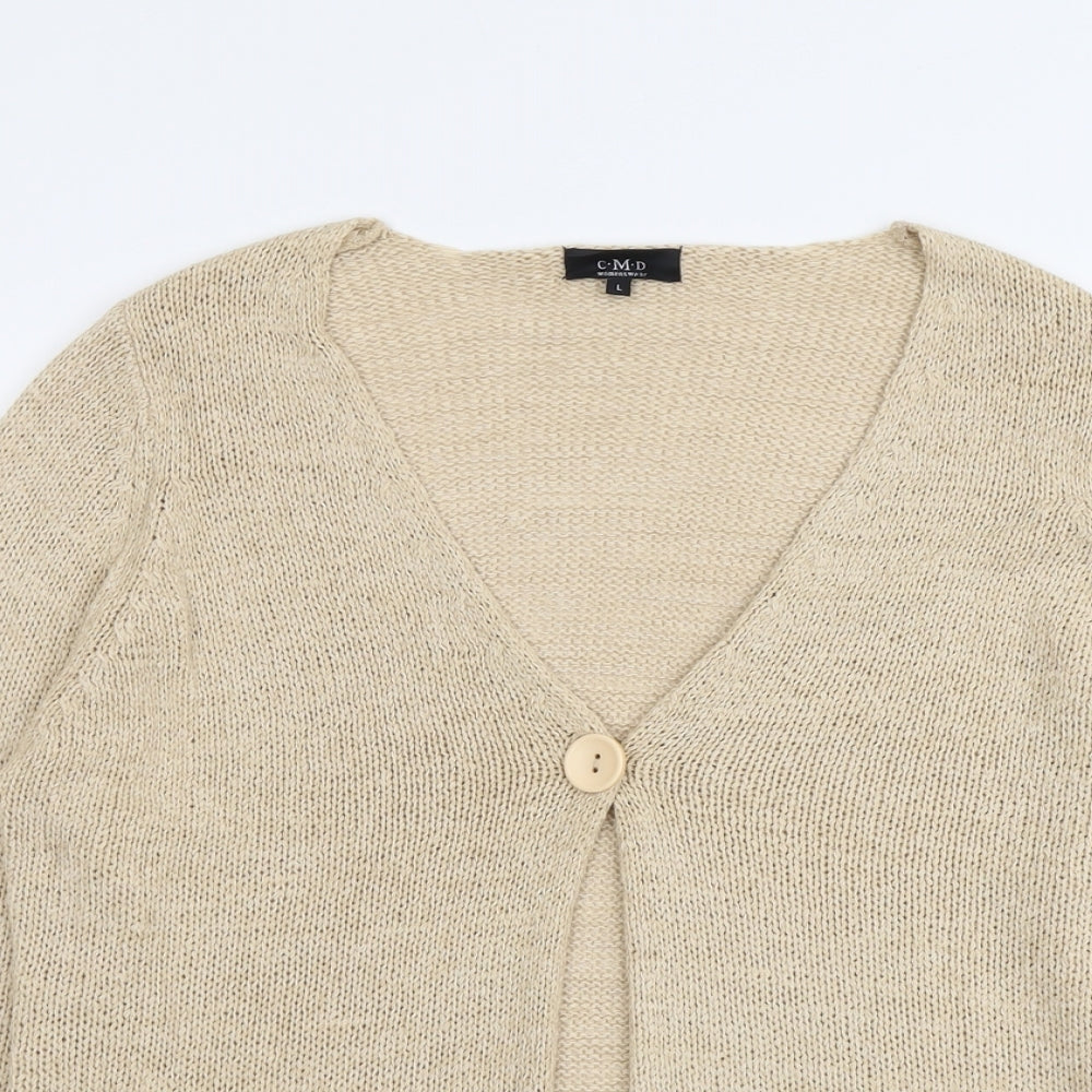 C.M.D Womens Beige V-Neck Acrylic Cardigan Jumper Size L