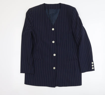 C&A Womens Blue Striped Polyester Jacket Suit Jacket Size 14