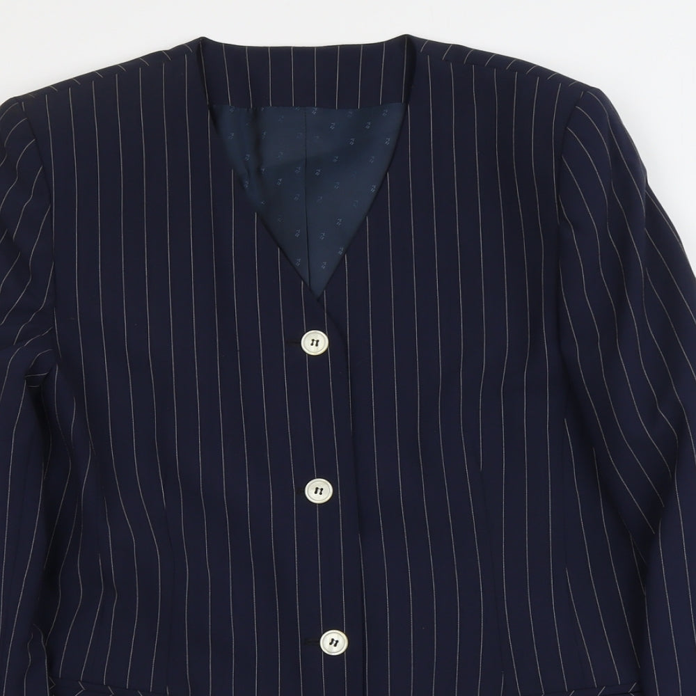 C&A Womens Blue Striped Polyester Jacket Suit Jacket Size 14