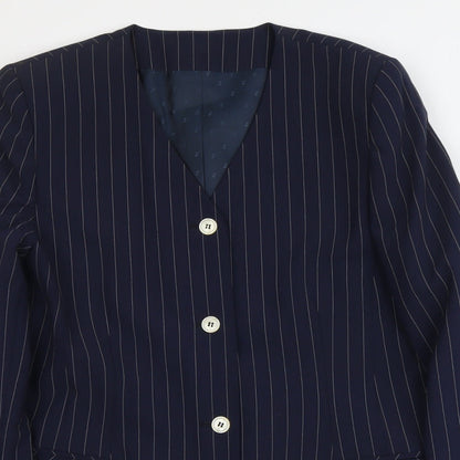 C&A Womens Blue Striped Polyester Jacket Suit Jacket Size 14