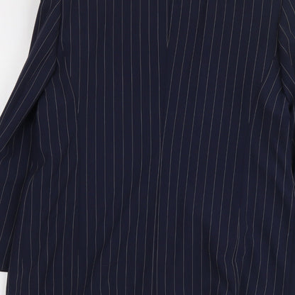 C&A Womens Blue Striped Polyester Jacket Suit Jacket Size 14
