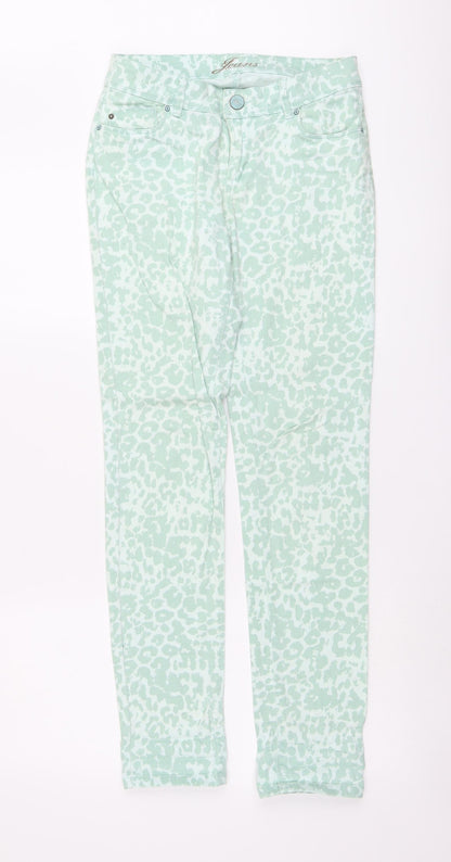 ORSAY Womens Green Animal Print Cotton Straight Jeans Size 6 L30 in Regular Button - Leopard Pattern