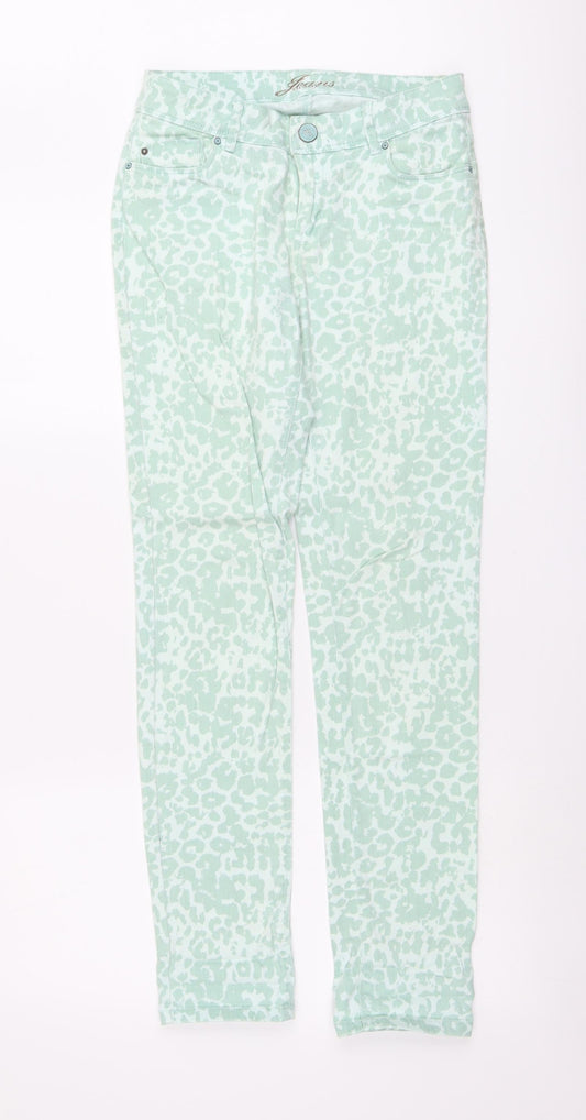 ORSAY Womens Green Animal Print Cotton Straight Jeans Size 6 L30 in Regular Button - Leopard Pattern