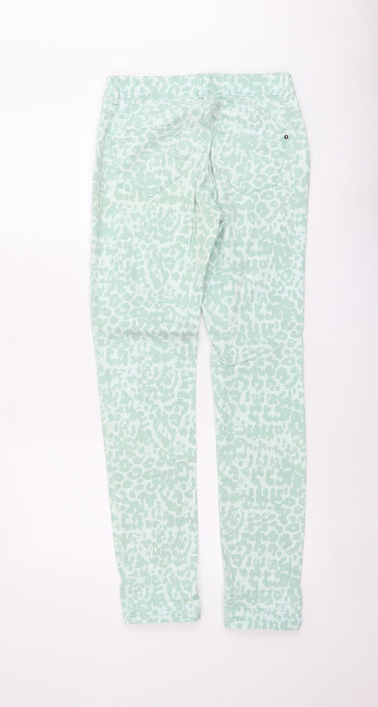ORSAY Womens Green Animal Print Cotton Straight Jeans Size 6 L30 in Regular Button - Leopard Pattern