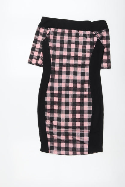 River Island Womens Black Check Polyester Bodycon Size 10 Off the Shoulder Pullover
