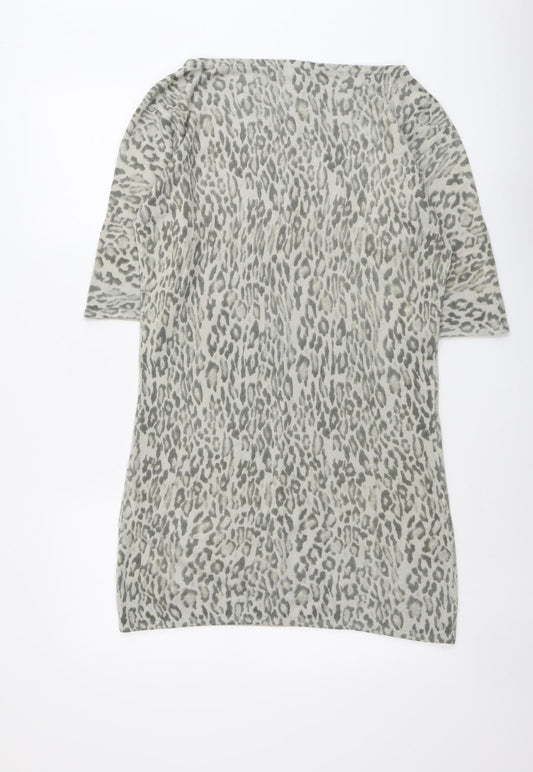 ASOS Womens Beige Animal Print Acrylic A-Line Size 14 Boat Neck Pullover - Leopard Pattern