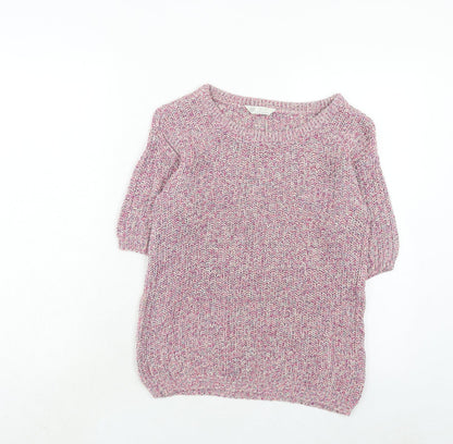 BHS Womens Pink Round Neck Geometric Cotton Pullover Jumper Size 8