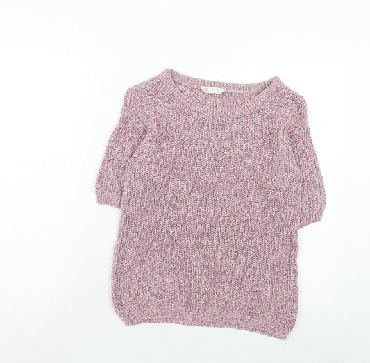 BHS Womens Pink Round Neck Geometric Cotton Pullover Jumper Size 8