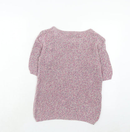 BHS Womens Pink Round Neck Geometric Cotton Pullover Jumper Size 8