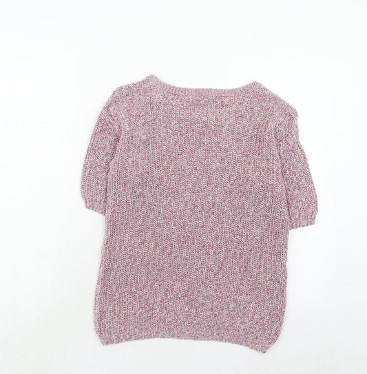 BHS Womens Pink Round Neck Geometric Cotton Pullover Jumper Size 8