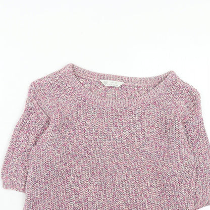 BHS Womens Pink Round Neck Geometric Cotton Pullover Jumper Size 8