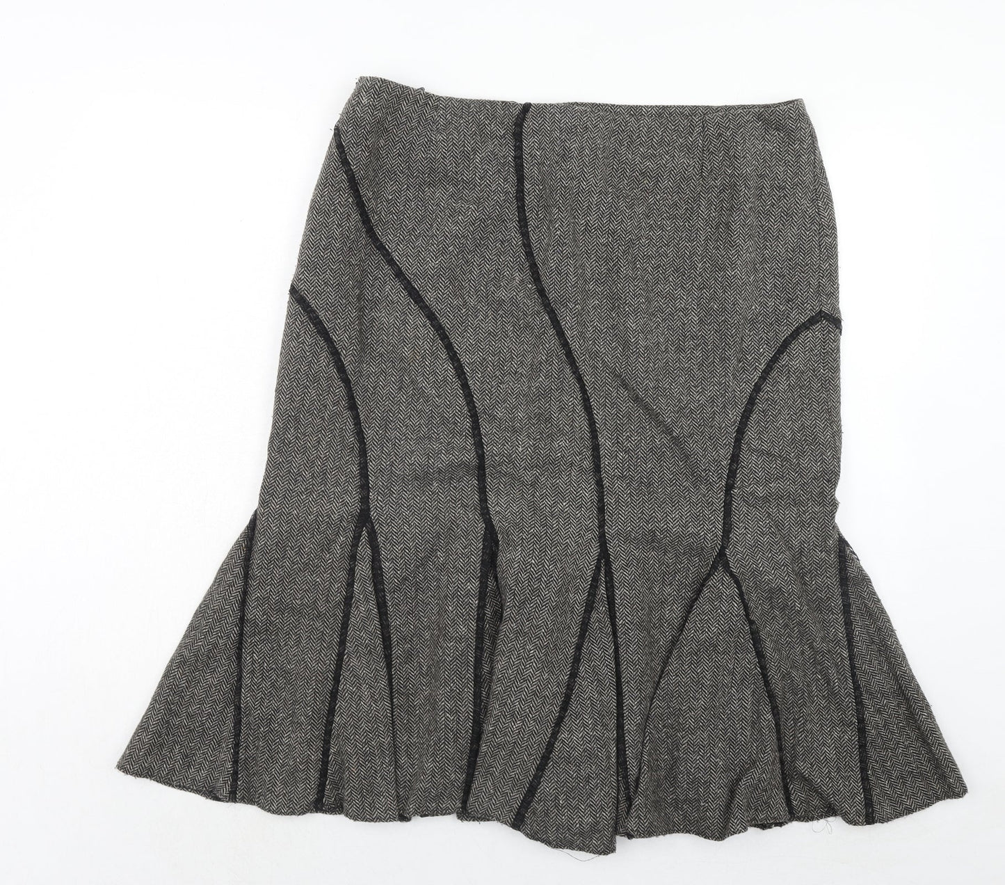 Mandolin Womens Grey Herringbone Acrylic Trumpet Skirt Size 16 Zip